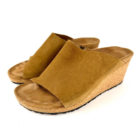 Birkenstock Papillio Namica Suede Leather Slide Wedge Sandal Tea Brown Size 38 - Picture 2 of 11
